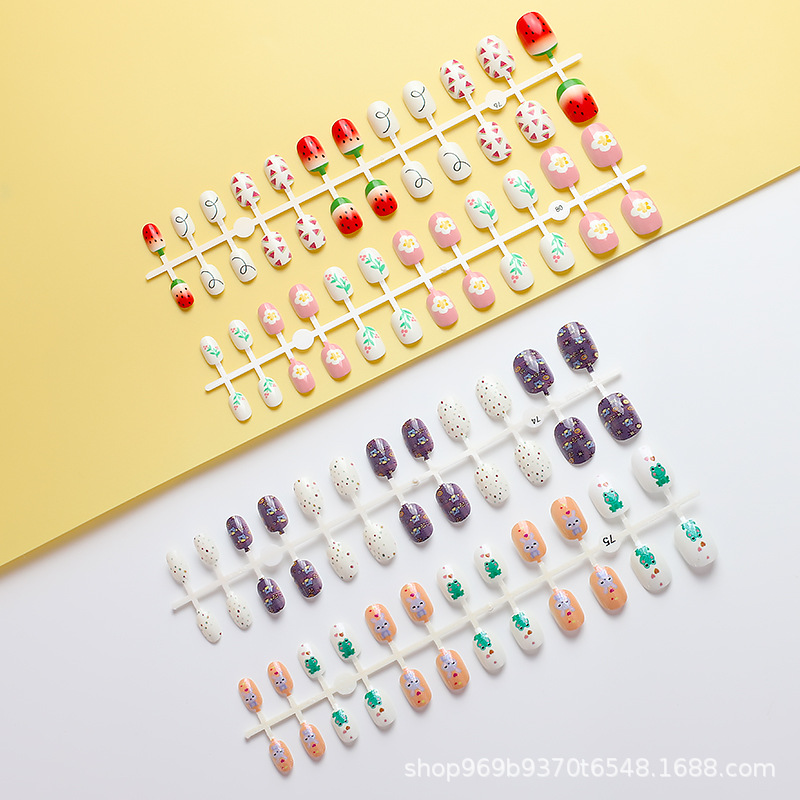 Desmontable lindo de los niños uñas 24 piezas de uñas de belleza de uñas de los niños pieza de uñas falso parche de uñas para el comercio exterior