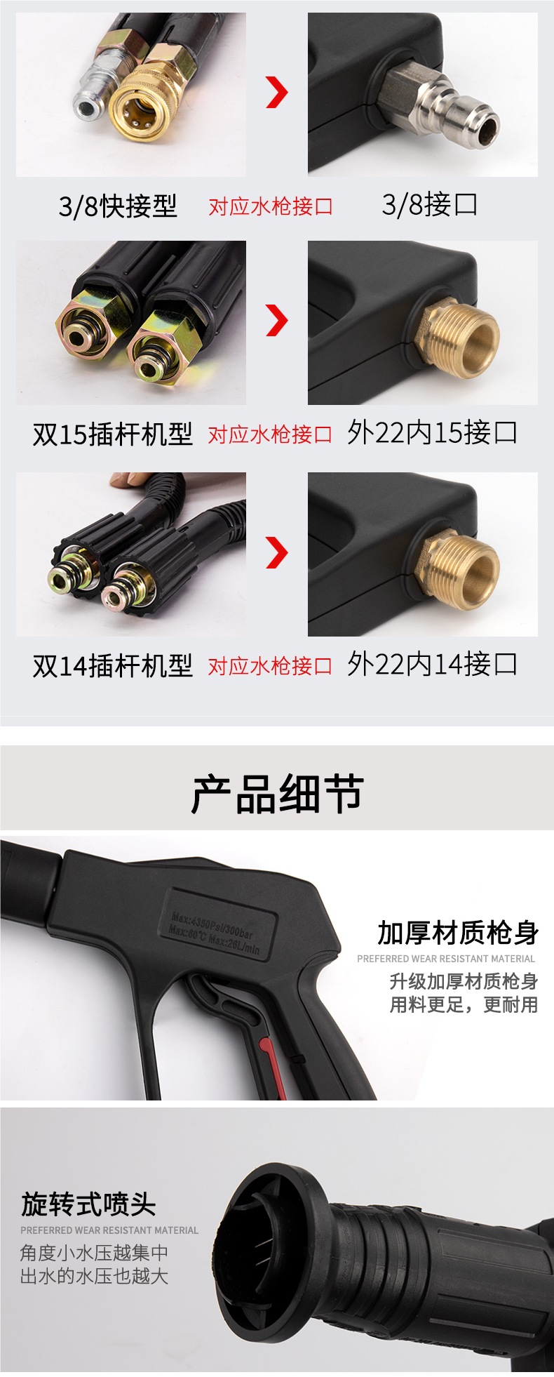 High-Pressure Water Gun Head Car Wash Machine Gun Head 380 Black Cat Cleaning Machine Special Nozzle Spray Gun Brush Car Wash Pump Accessories