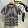 2023 summer Retro black and white stripe man knitting polo Lapel Trend ventilation Short sleeved T-shirt leisure time