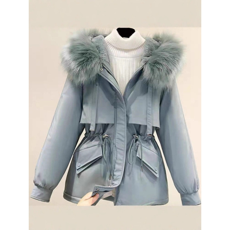 Fleece-Lined Thick Parka Women's Short Loose Plus-Size down Cotton Coat Autumn and Winter Korean Version Hooded Casual Cotton Jacket