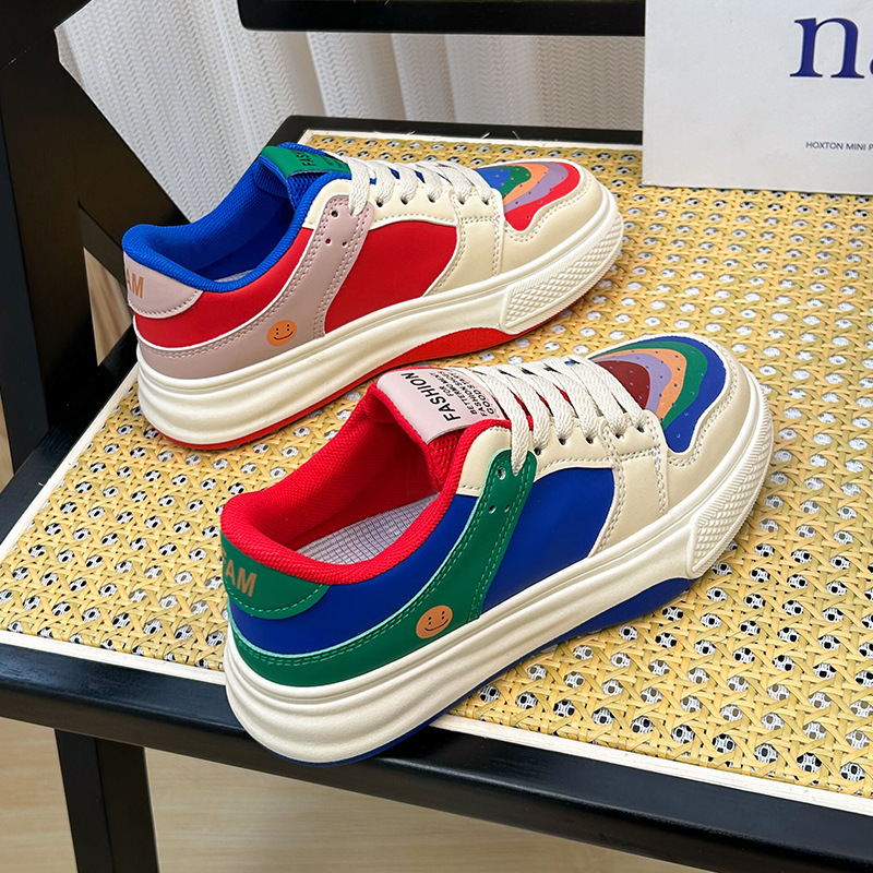 Fashion Sneakers Korean Style Ins Trendy Spring Casual Shoes for Female Students White Shoes Breathable Lightweight Thick-Soled Rainbow Shoes