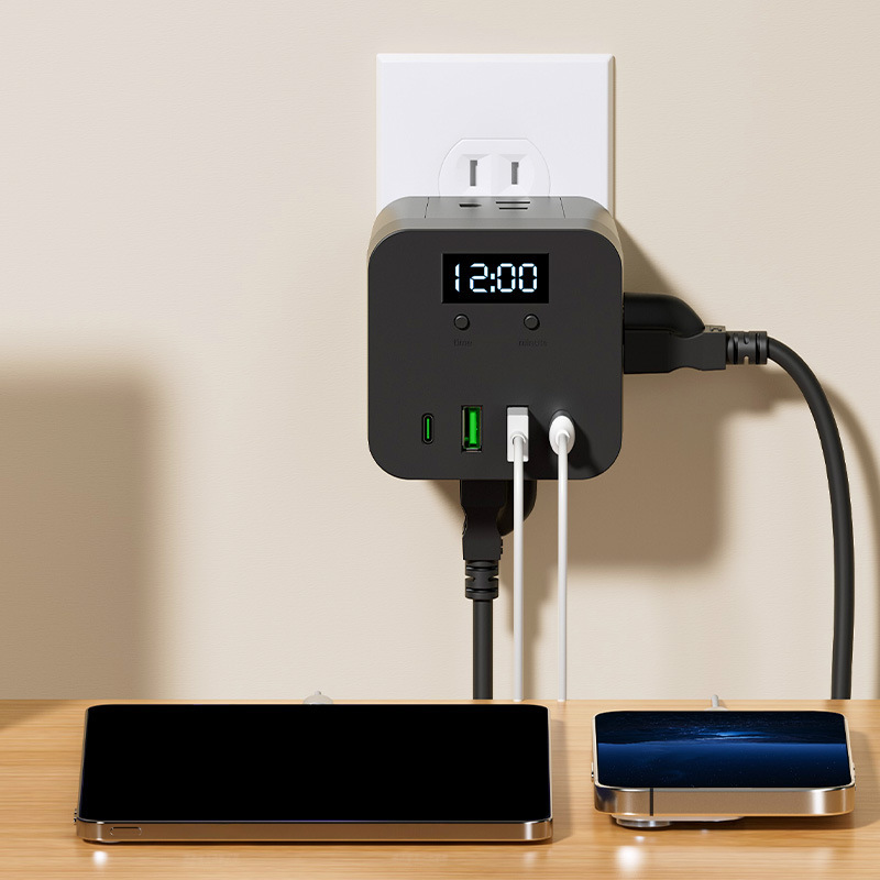 Amazon nuevo convertidor de reloj multifunción con enchufe de expansión de viaje múltiple de carga rápida PD de una vuelta