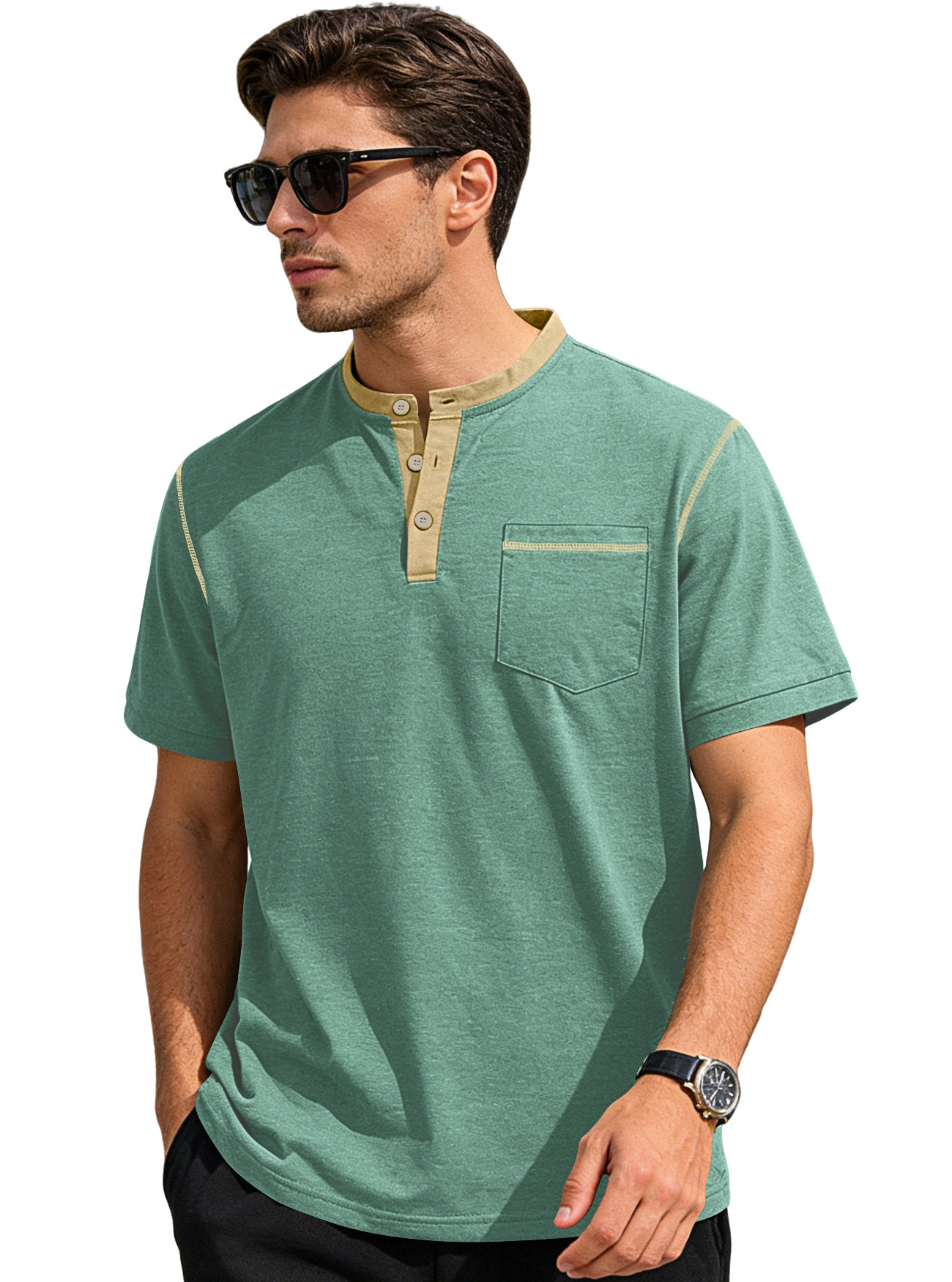 Nuevo transfronterizo Europa y América Amazon verano nuevo hombre botón de cuello de manga corta camiseta polo casual de negocios