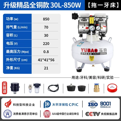 Hava kompressorları 220V Laboratory Air Pump Oil-free - upgraded-high-quality-all-copper-model-30l-850w-drag-one-tooth-bed