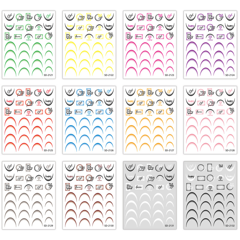 Uña francesa pegatinas huecadas rojas de uñas dibujo de pulverización plantilla de gradiente nuevo pegatinas de decoración sonrientes