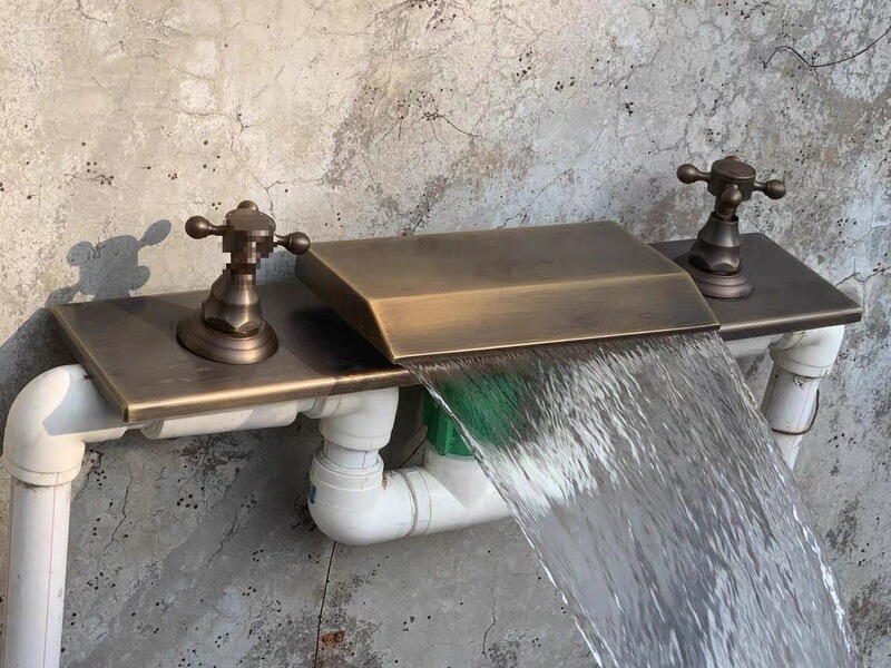 Hot Spring Pool Faucet Cement Bath Spout Bathtub Overflow Fish Pond Brass Waterfall Faucet Concealed Valve
