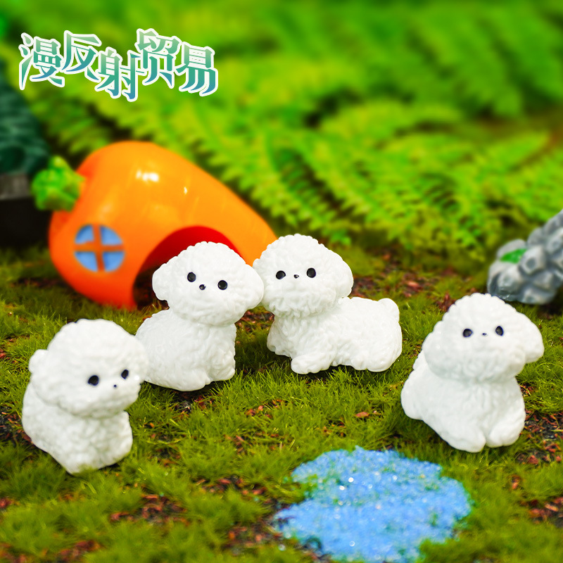 Pequeños adornos de paisajismo en macetas, nuevo lindo bichon blanco, micro-paisaje, consola central de coche, decoración, accesorios de bricolaje
