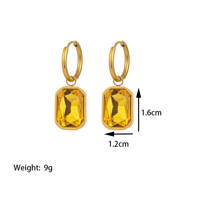 12g Weight 1 Pair Hip-Hop Square Inlay 304 Stainless Steel Zircon Drop Earrings