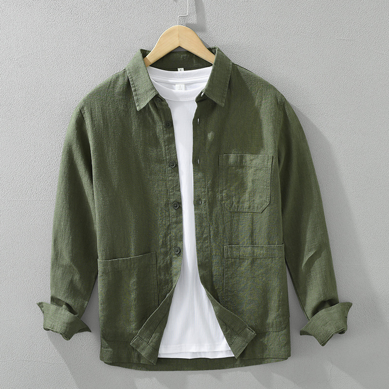 7205日系レトロでシンプルな長袖シャツ男性ファッション|undefined