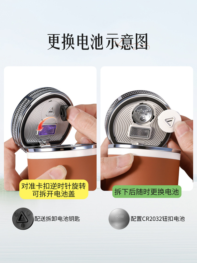 New Car-Mounted Ashtray with Multi-Function Lights, Ceramic Inner Container, High Aesthetic Value, Creative and Unique Flip-Top Design, Anti-Ash Fly-Off Gadget