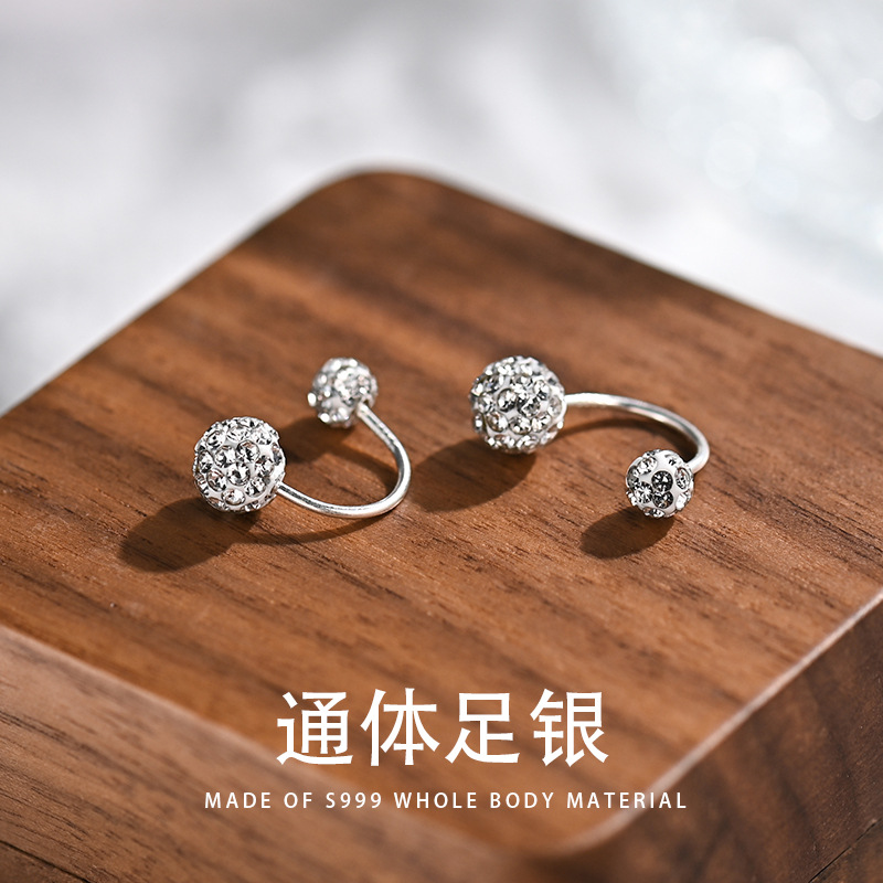 S999銀簡約時尚百搭耳環女小眾設計感睡覺不用摘擰螺絲耳飾