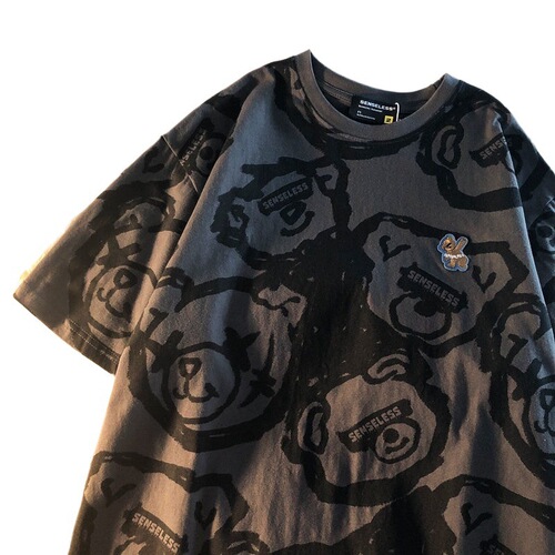 Summer new style 2024 Korean style loose full print bear print short-sleeved T-shirt female students all-matching Harajuku style top