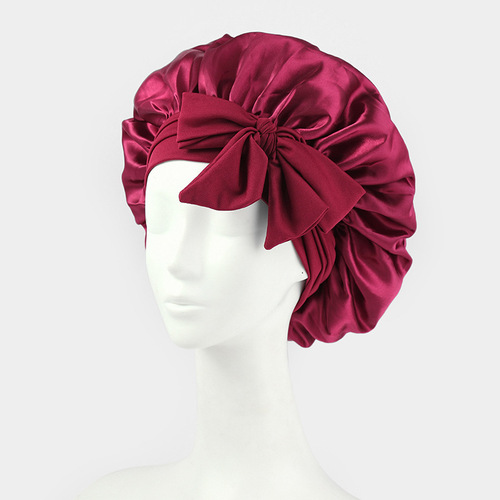 Elastic Band Satin Round Hat Bowknot Western Style Hair Hat Scarf Hat Round Top Hair Protection Hat Wide Brim Sleep Hat