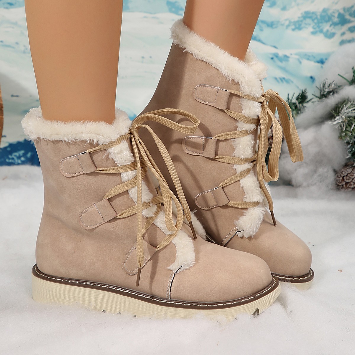 New cotton boots with extra fleece and thick lace-up_voghion.com