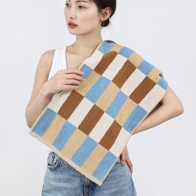 Trendy color block building blocks Paradise series cotton yarn-dyed household towel 32 combed cotton face towel towel bath towel
