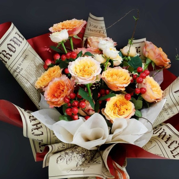 Nuevos productos de fábrica de fiesta de flores en inglés serie de papel de embalaje de flores bicolor florista paquete de flores de papel de embalaje de flores