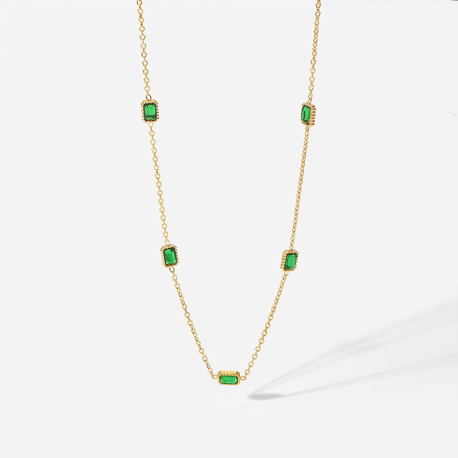 7g Weight 0.03µm-0.05µm Gold Plating Thickness PVD Coated Gold Plating Process Real Gold Plated Plating Material Artificial Rhinestones Inlay Material PVD Coated Real Gold Plated 18K Gold Rectangle 304 Stainless Steel Elegant Waterproof Non Tarnish Bracelets Necklace
