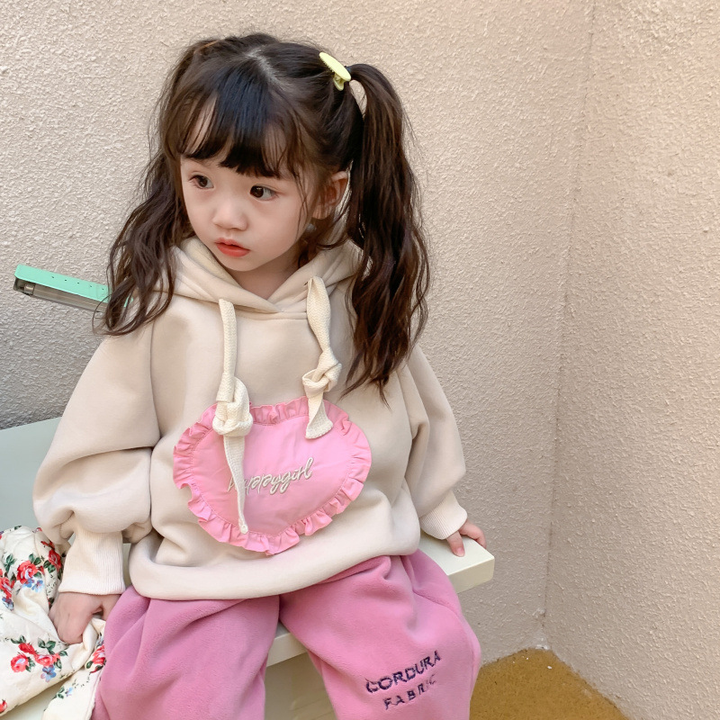 Pantaloni ispessiti maglione da ragazza con cappuccio in velluto 2022 edizione coreana per bambini invernali 2022_voghion.com