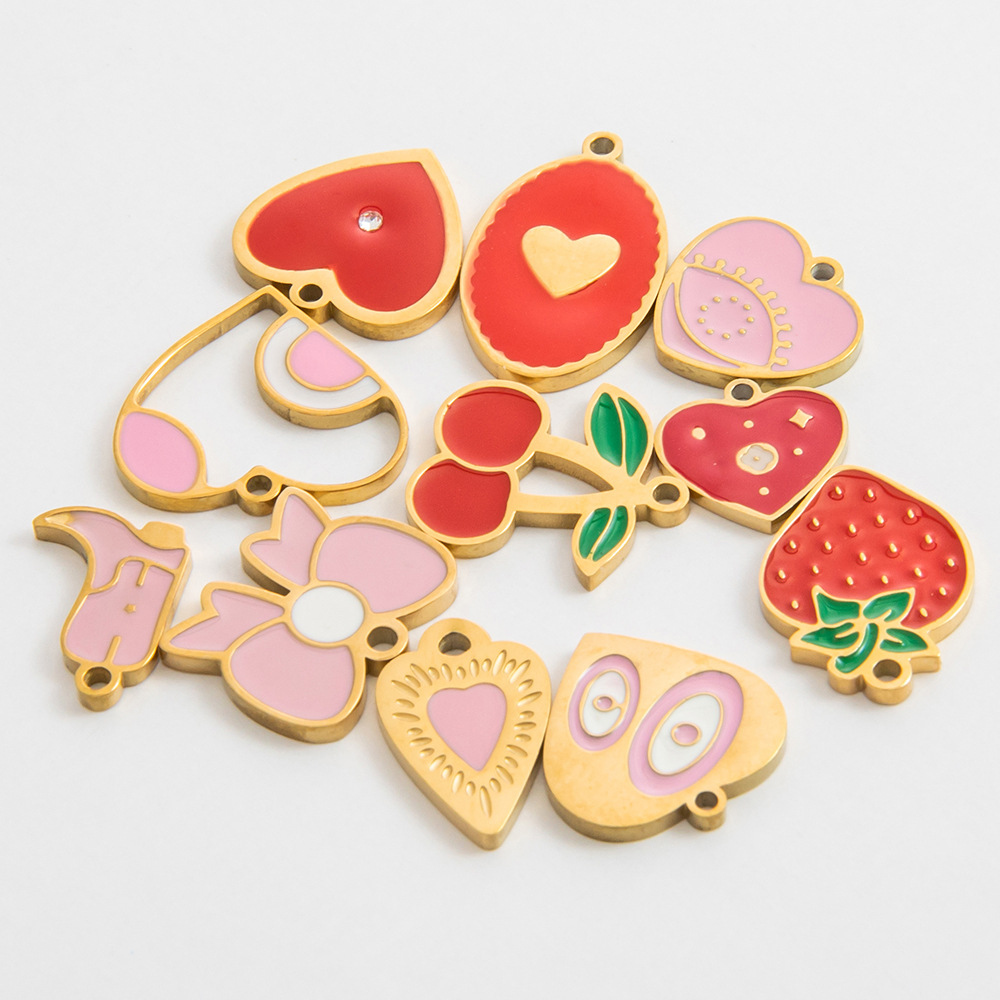 1 Piece Quantity 1 Piece 10.9mm 17.5mm 304 Stainless Steel PVD Coated Real Gold Plated Cherry Heart Shape Bow Knot Pendant DIY Jewelry Accessories