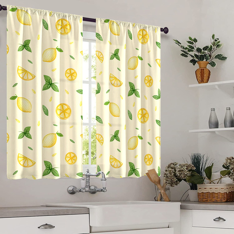 2PCs kitchen short curtain fresh colorful pattern cross-border hot sale factory direct supply 3D digital printing waterproof-proof