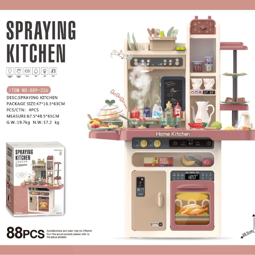 Transfronterizo de los niños 93cm simulación agua vapor spray cocina juego casa vajilla mesa juguetes de cocina traje