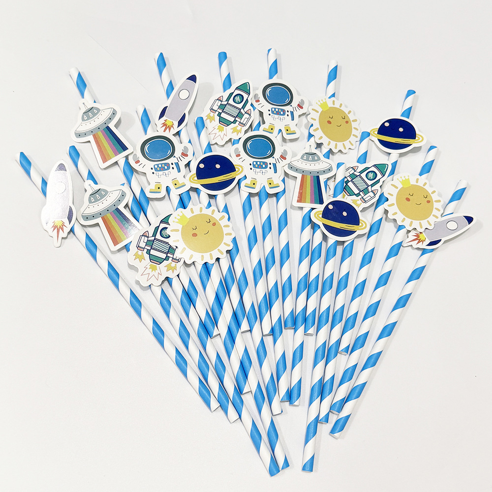 Amazon Cross-border Space Theme Party Torta de paja Tarta de tarjeta Fiesta de carnaval Rocket Star Planet Props