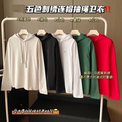 拉家五色刺绣连帽卫衣秋季新款经典百搭休闲宽松薄款长袖男女上衣