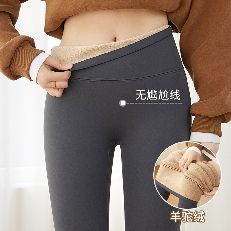 여성 가을 ??겨울 2025년 신상품 하이웨이스트 레깅스 두꺼운 따뜻한 아우터 웨어 블랙 요가 바비 팬츠 플러시 샤크 팬츠