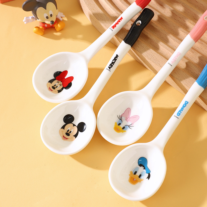 Cuchara de cerámica de Disney, mango largo, cuchara linda, sopa, cuchara, cuchara pequeña, cuchara para niños de dibujos animados, cuchara para el hogar, envío gratis
