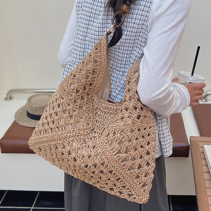 Cross-Border Large Capacity Woven Bag For Women 2026 New Summer Beach Vacation Straw Bag Commuter Shoulder Tote Bag - Thumbnail 4