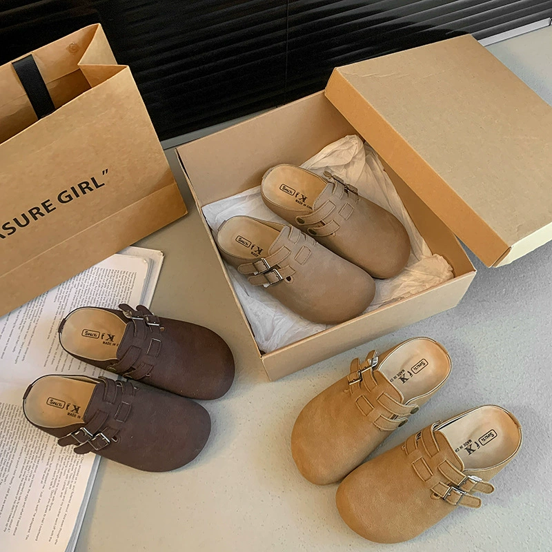 Ремень пряжка с головкой половинной тапочкой женский 2025 новый весенний навесной носить педаль повседневные ботинки на толстой подошве ботинки тапочки женский