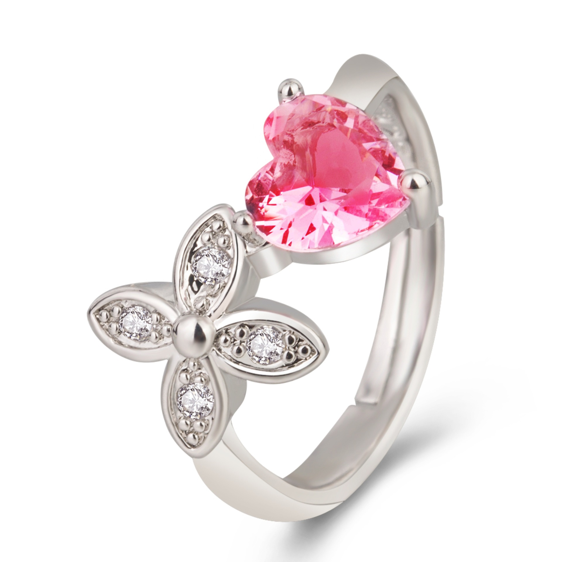 red ring with stone with zircon heart shaped