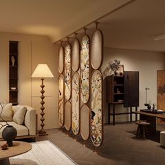 中式中古藤编屏风隔断客厅法式入户旋转家用酒店餐厅背景复古