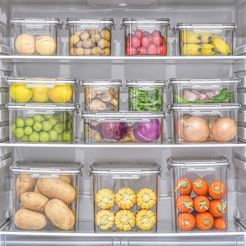 Caja de almacenamiento transparente PTE casera de cocina de frutas y verduras caja de almacenamiento y acabado de ingredientes congelados caja de preservación para refrigerador