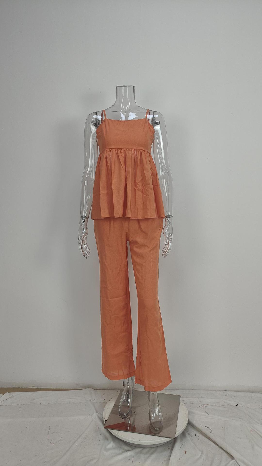 2026 Spring European And American Cross-Border Women's Fashion Elegant Commuting Long Pants Solid Color Camisole Top_ecoleips.com