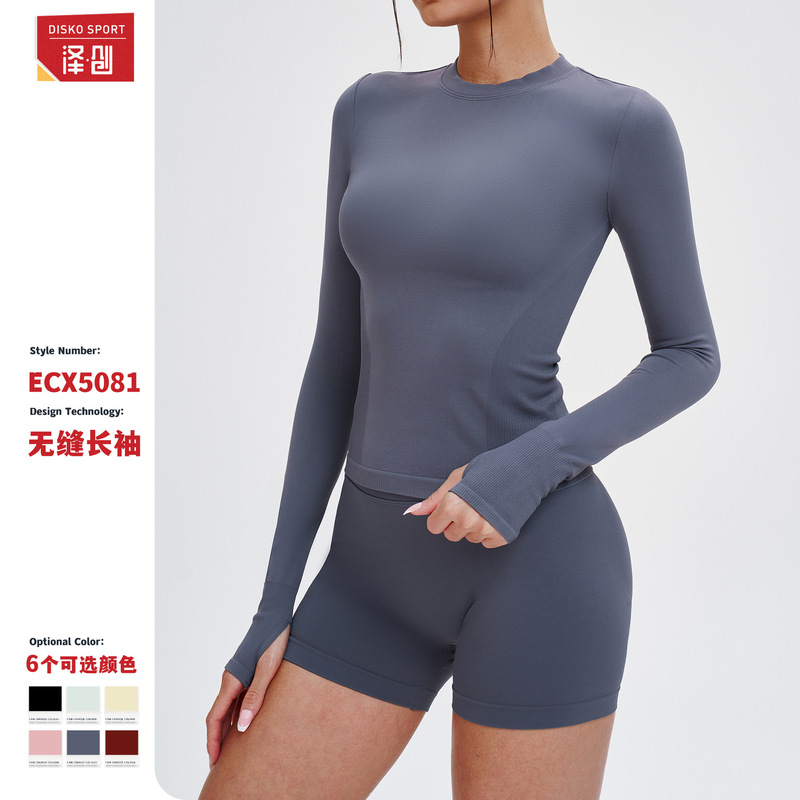 Seamless Yoga Long-Sleeved Round Neck Tight-Fitting Sports Yoga Clothing Outdoor Running Fitness T-Shirt for Women 5081 Running Sports Seamless Yoga Long-Sleeved Round Neck Tight-Fitting Sports Yoga Clothing Outdoor Running Fitness T-Shirt for Women 5081 Running Sports