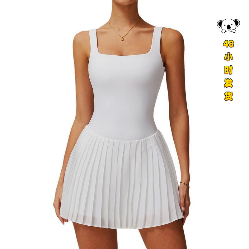 L 43234 Pocket Pleated Tennis Dress, faux two-piece tennis skirt