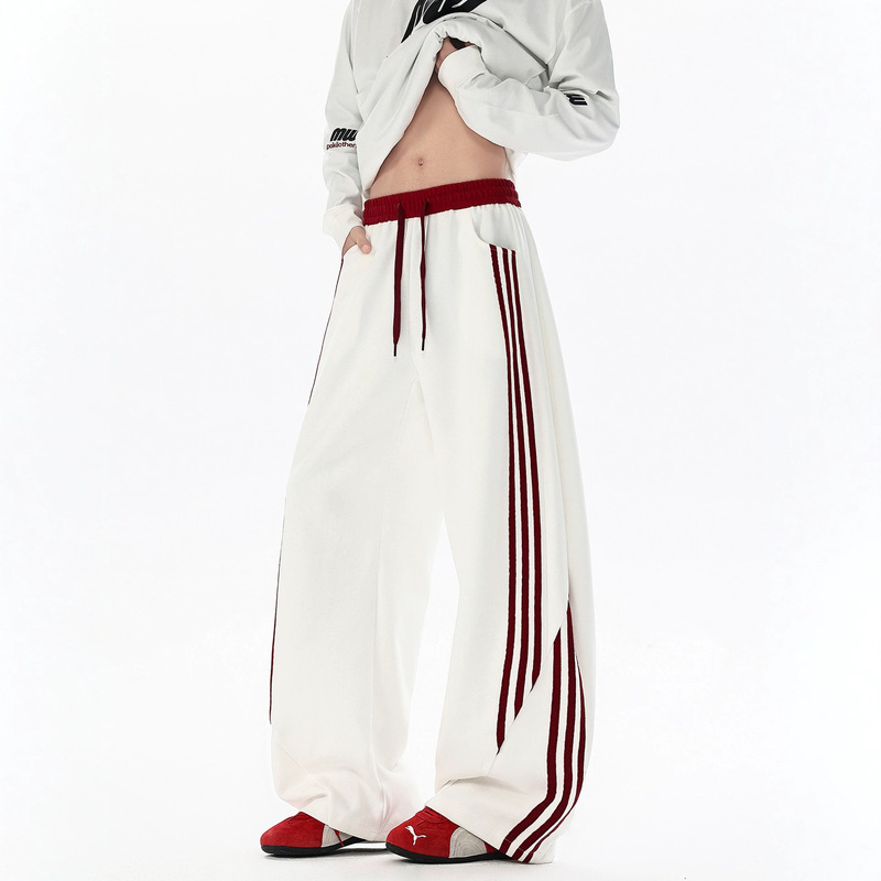 American-style three-stripe straight-leg athletic sweatpants, unisex, new autumn collection, trendy, loose-fitting, casual, with drawstring, wide-leg, long pants American-style three-stripe straight-leg athletic sweatpants, unisex, new autumn collection, trendy, loose-fitting, casual, with drawstring, wide-leg, long pants