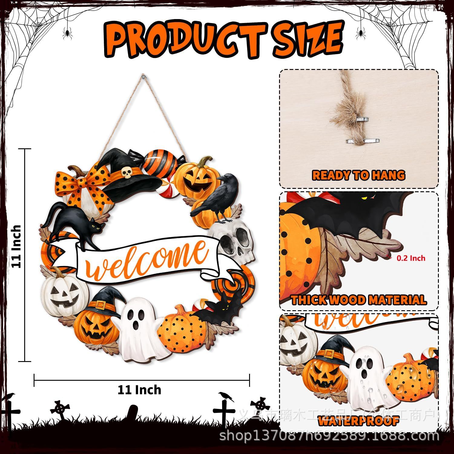 Nuevos productos transfronterizos de madera Halloween decoración de la atmósfera de la fiesta del hogar cabeza de ratón colgante decoración del patio vestíbulo