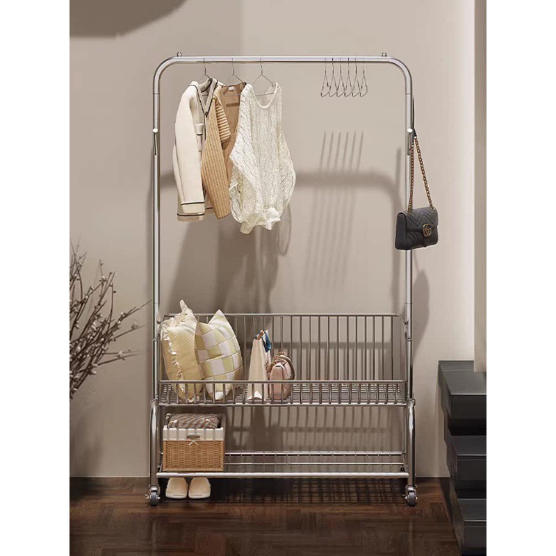 Light Luxury Clothes Hanger Clothes Drying Rack Mobile Floor-Standing Simple Master Bedroom Home Overnight Clothes Storage Rack