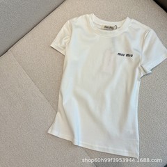 25春夏新作 シンプルベーシック必須刺繍文字4色半袖Tシャツ レディース