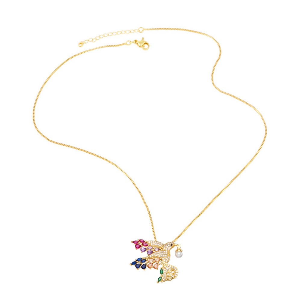 Fashion Heart Shape Bird Copper Pendant Necklace Inlay Zircon Copper Necklaces