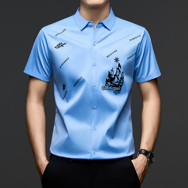 New Summer Men's Short-Sleeved Shirts, Casual Men's Tops, Cool and Breathable Velvet Shirts for Men, Ready for Wholesale
