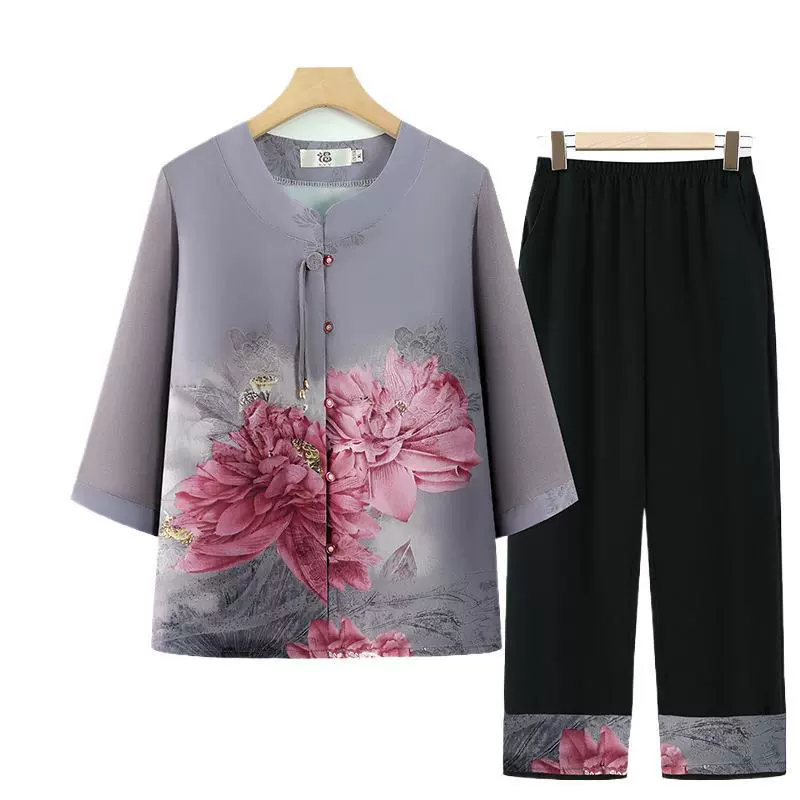 Женская одежда для мам среднего и пожилого возраста, летний костюм из двух предметов для бабушки, тонкий женский кардиган большого размера 60 в китайском стиле, топ