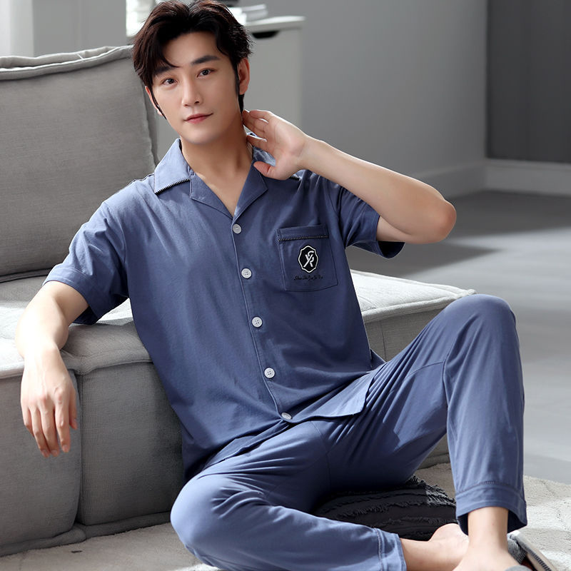 Pijamas de hombre verano 100% algodón pantalones de manga corta más el tamaño de los hombres de verano Delgado al aire libre homewear