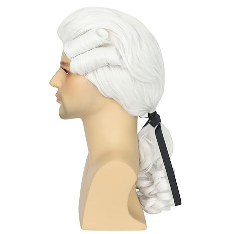 Colonial Wig Men's Long Wave White Wig Washington Halloween Judge Lawyer Cos Character Headgear
