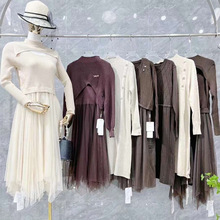 恺撒23迪纳秋冬连衣裙温柔风气质设计感毛衣网纱套装厂家清仓尾货