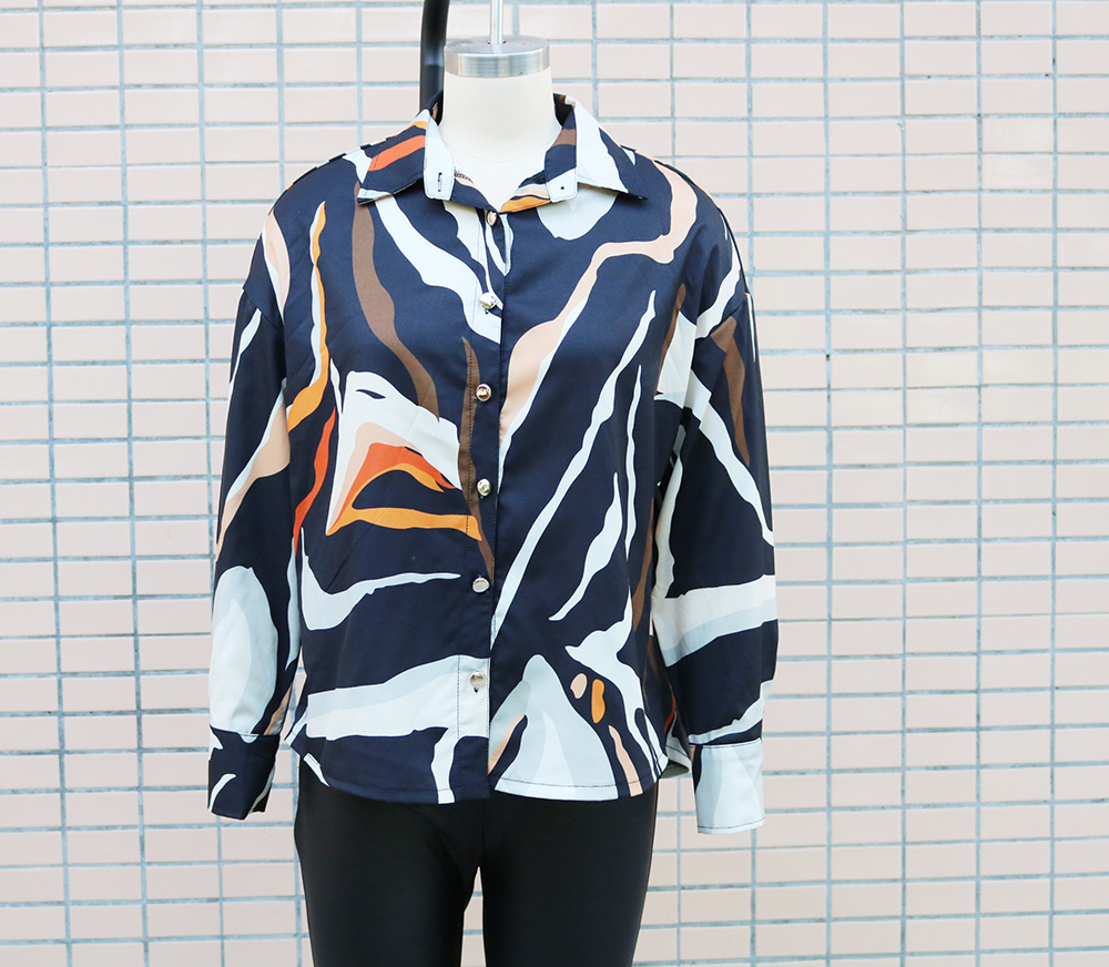 182g Weight Long Sleeve Sleeve Length Single Breasted Placket Type Regular Sleeve Sleeve Type Polyester Fabric Type Long Top Length Blouse Tops Type Holiday Occasion Shirt Collar Neckline Loose Fit Type Abstract Pattern Summer Season Women's Gender Vacation, Simple Style Style Wholesale Women's Vacation Simple Style Abstract Long Sleeve Blouses 8