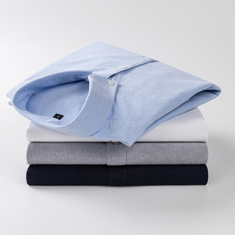 轻奢纯棉纯色休闲商务衬衫男士长袖春秋季新款高档品质白色衬衣男