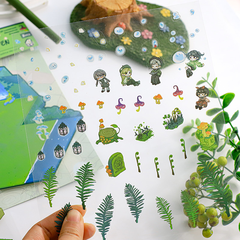 Pegatinas de paisajismo en 3D de Mu Ran: serie de viajeros de tiempo y espacio luminosos, pegatinas de escena en miniatura de cabina tridimensional divertida para estudiantes